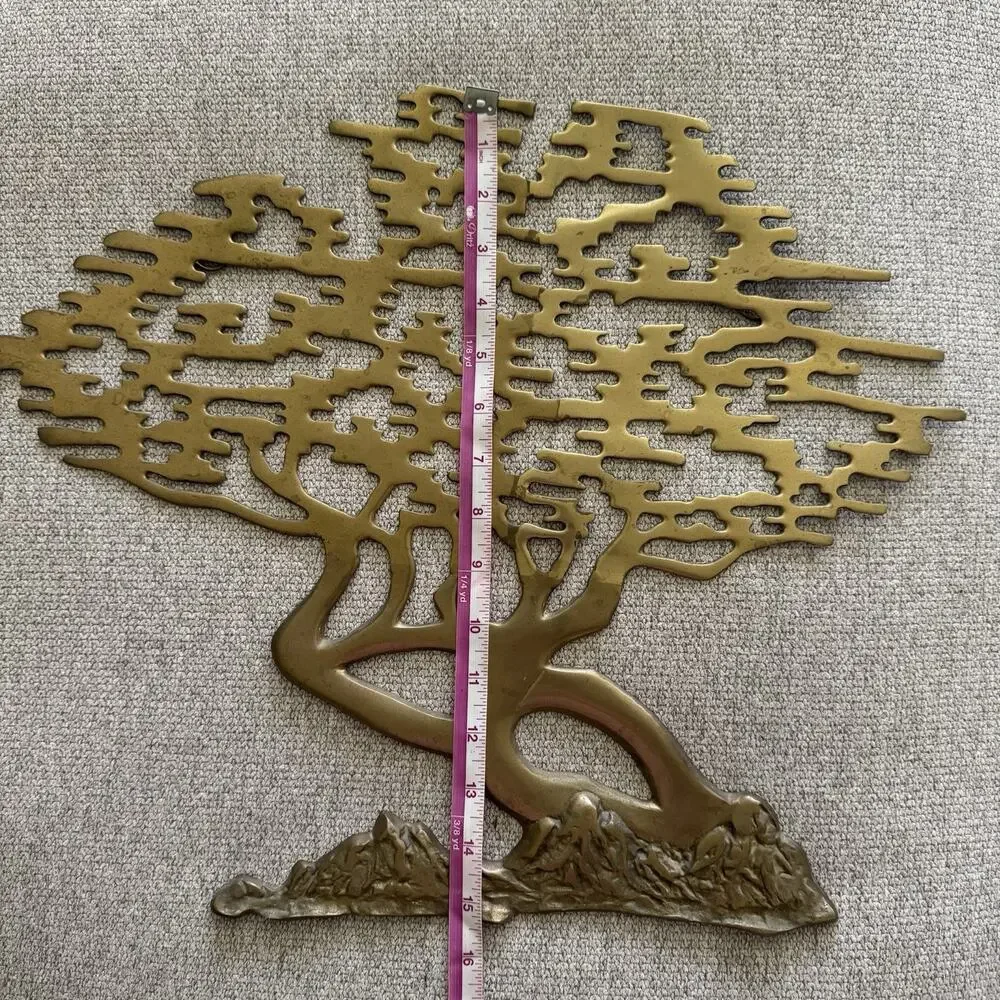 Vintage Solid Brass Bonsai Tree of Life Wall Hanging Art Sculpture Mid-Century
